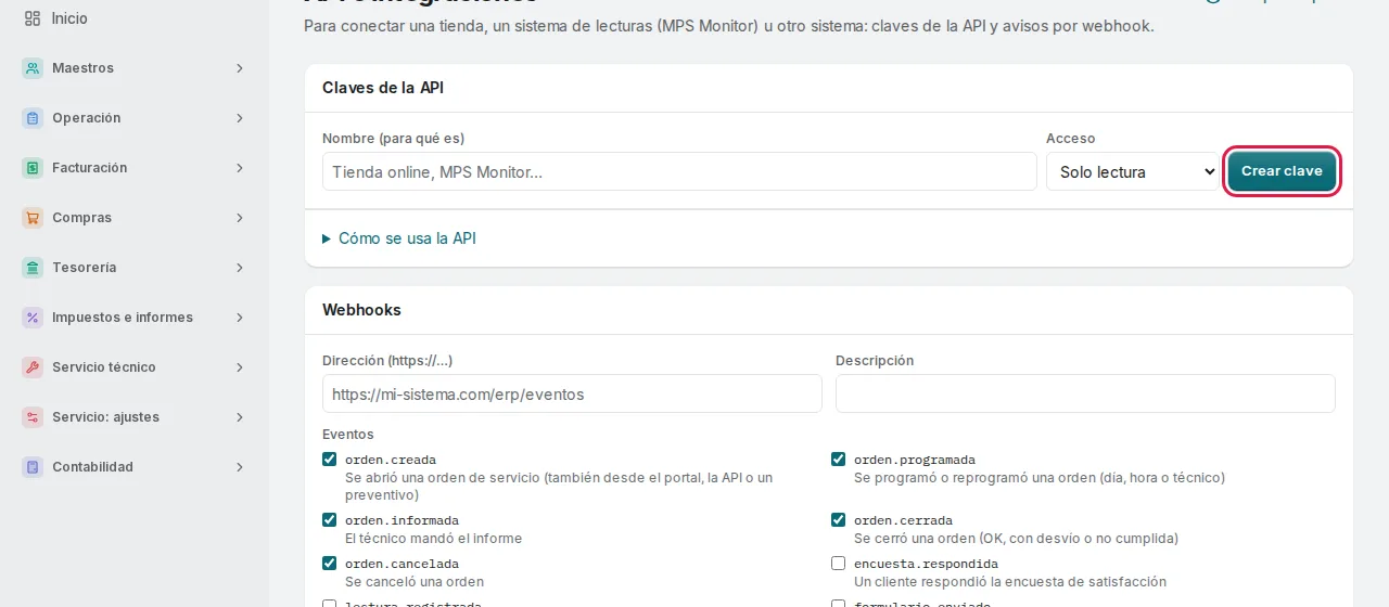 API y webhooks