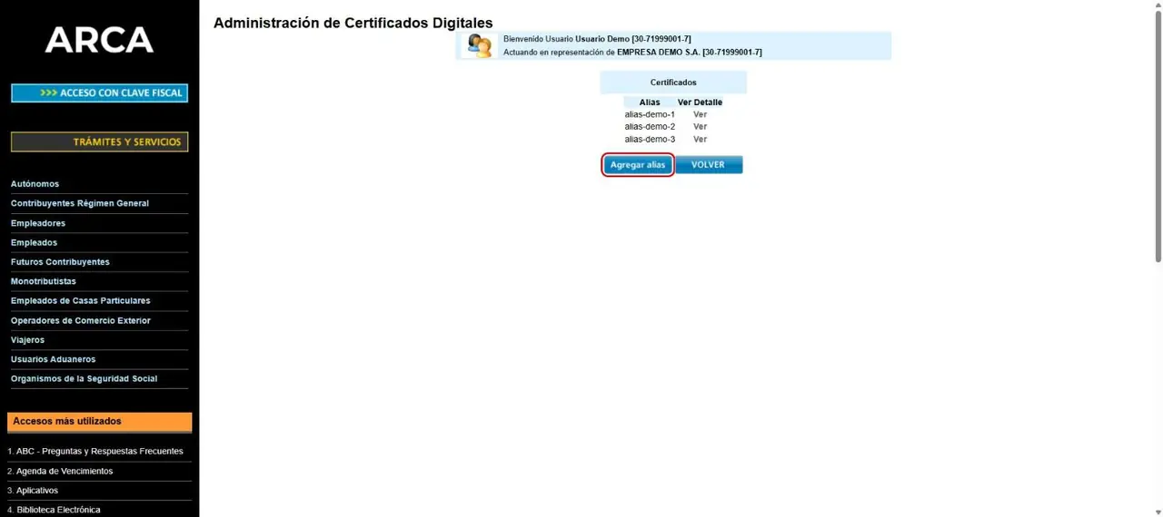 2. El certificado en ARCA